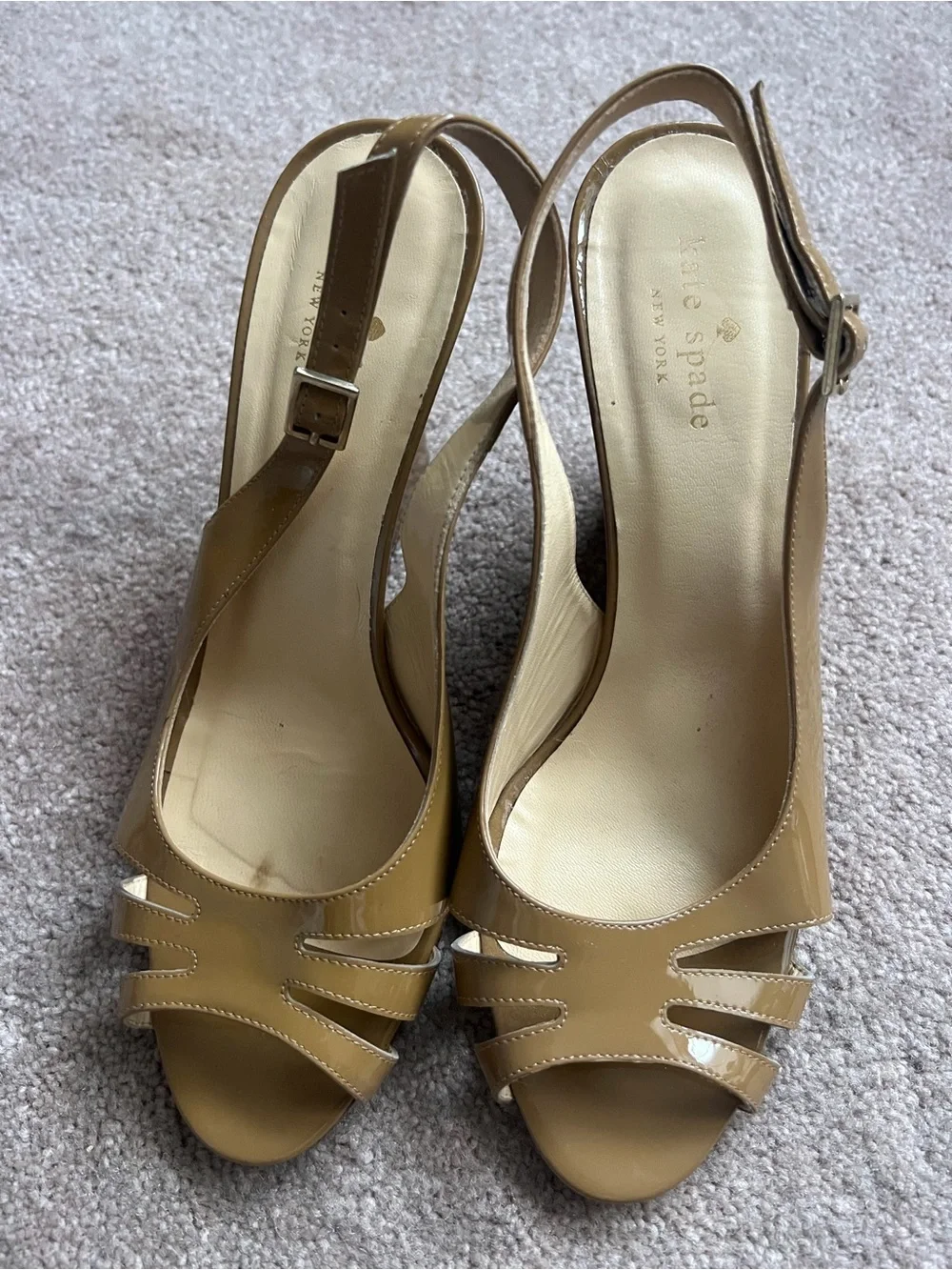 kate spade Tan Patent Leather Open-Toe Slingback Sandals